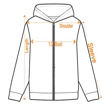 zip up hoodie size guide