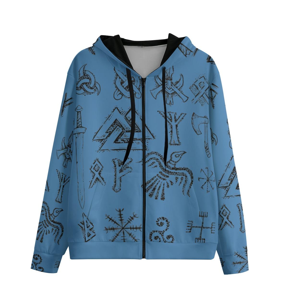 Norse Rune Cotton Unisex Zip Up Hoodie – Viking Heritage Comfort